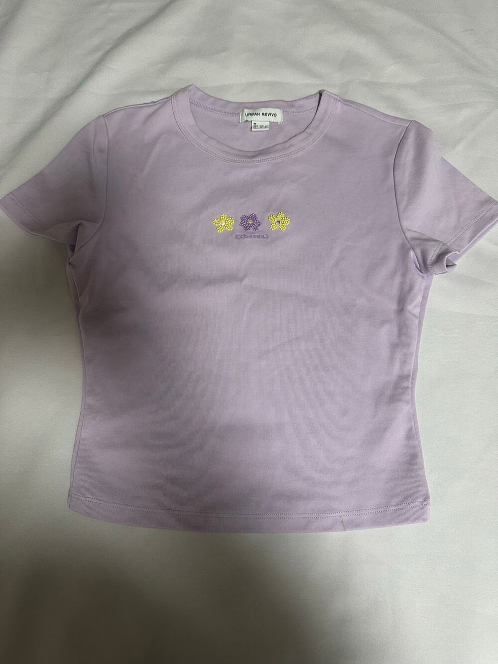 Urban revivo women’s shirt size medium light purple flower design short sleeve